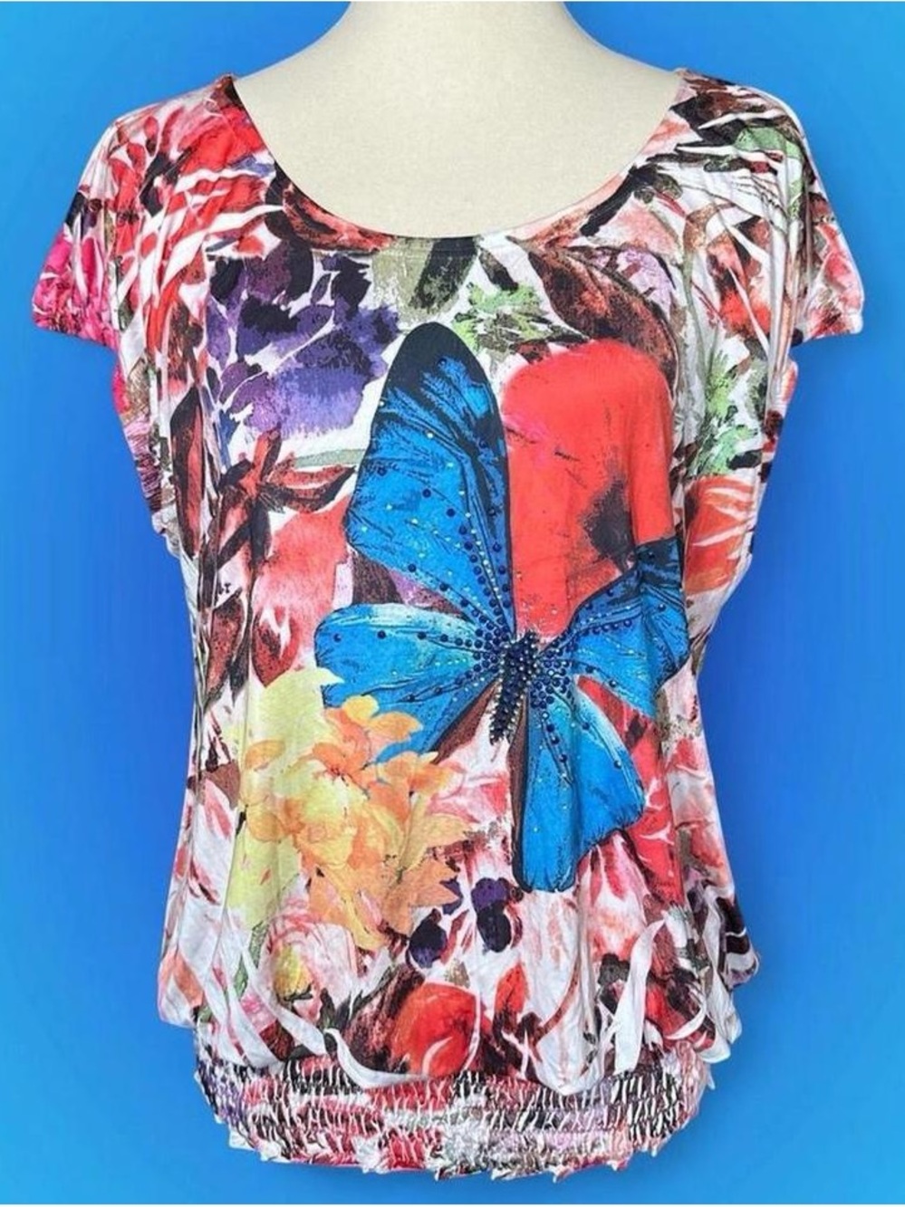 Women's Blue Butterfly Floral Top